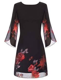 Damen Sommer Chiffon Kleid 3/4 Ärmel Loose Fit Elegant Midi Abendkleid XL Schwarz rot CL11125-23 von GRACE KARIN