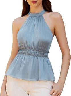Damen Sommer Cocktail Vest Shirt Tops Ärmelloses Neckholder Slimfit Oberteile Graublau XL von GRACE KARIN
