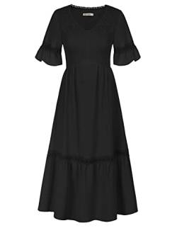 Damen Sommerkleid A-Linie Kleid Elastische Taille Kleid Kurzarm Strandkleid Freizeitkleid Schwarz CL1836S23-2_L von GRACE KARIN