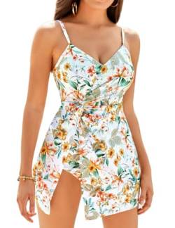 Damen Urlaubs-Swimdress Sommerreise A-Linie-Badeanzug Gelbe Blume 2XL von GRACE KARIN