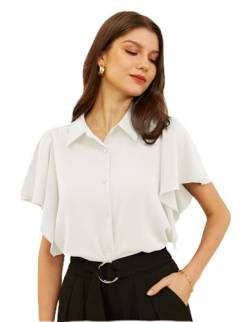 Damen Vintage Chiffon Tops Elegante Bluse Kurze Puffärmel T-Shirt Tops XXL Weiß von GRACE KARIN