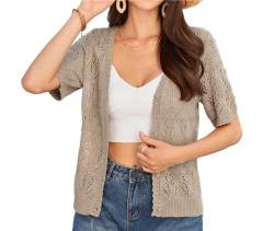 Frauen Casual Alltag Solid Farbe Leicht Gestrickt Blazer Weiches Jäckchen zum Kleid Top für Herbst Frühling Braun L von GRACE KARIN