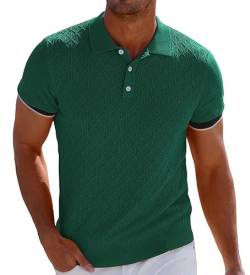 GRACE KARIN Atmungsaktive Herren-Polo-Shirts, kurze Ärmel, leichte Strickstruktur, Golf-Shirts, Tops, Grün , XL von GRACE KARIN