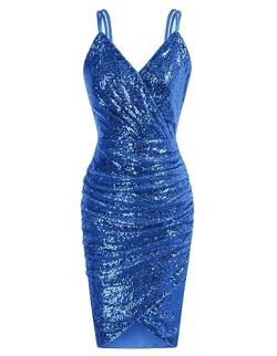 GRACE KARIN Bleistiftkleid Festlich Juwel blau Slim Fit Ärmellos Glitzernd mit V-Ausschnitt Pailletten Sequin Dress CL762-13 L von GRACE KARIN