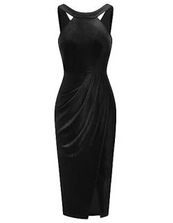 GRACE KARIN Damen 50er Jahre Vintage Samtkleid Slim Hanging Pencil Kleid Abend Party Abendkleid Schwarz XL von GRACE KARIN