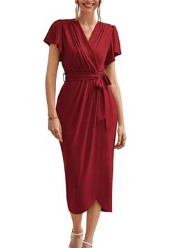 GRACE KARIN Damen 50er Retro Partykleid V-Ausschnitt Falten Cocktailkleid Sexy Wrap Front Bodycon Valentinstag Abendkleid Festliche Outfit Weinrot M von GRACE KARIN