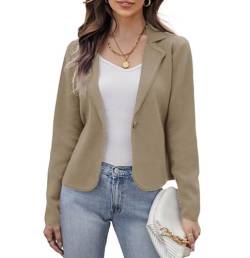 GRACE KARIN Damen Blazer Anzug Offene Front Cardigan Langarm V-Ausschnitt Button Down Arbeit Büro Blazer Jacke Khaki M von GRACE KARIN