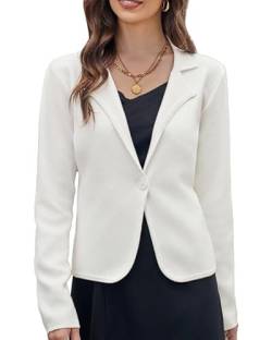 GRACE KARIN Damen Blazer Langarm Elegant Herbst Winter Einfarbig Slim Blazerjacke Button Down Pullover Strickwaren Weiß S von GRACE KARIN