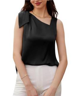 Damen-Bluse mit schwarzen Flecken Elegantes weites solides gerüschtes Seiden-Cami-Top mit Fliege 2XL von GRACE KARIN