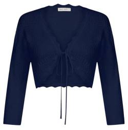 GRACE KARIN Damen Bolero 3/4 Ärmel Leichter Open Front Strickjacke Cropped Cardigan Kurz Shrug Bolero für Kleider Tops Dunkelblau L von GRACE KARIN