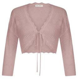 GRACE KARIN Damen Bolero 3/4 Ärmel Leichter Open Front Strickjacke Cropped Cardigan Kurz Shrug Bolero für Kleider Tops Dunkelrosa L von GRACE KARIN