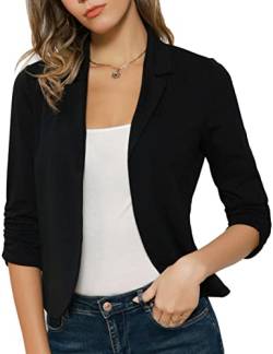 GRACE KARIN Damen Business Casual Cropped Blazerjacke Offene Gestrickt Blazer 3/4 Ärmel kurz Leicht Jacke Mantel Strickjacke Cardigan L Schwarz CL1225S22-02 von GRACE KARIN