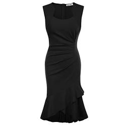 GRACE KARIN Damen Cocktailkleid Gerüscht Meerjungfrauenkleid Herbst Bleistiftkleid Elastisch Bodycon Abendkleid Schwarz S von GRACE KARIN