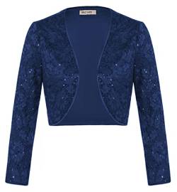 GRACE KARIN Damen Disco Pailletten 3/4 Ärmel Bolero Stilvolle Langarm Beschnittene Shrug Jacke Blau XXL von GRACE KARIN