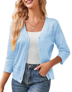 GRACE KARIN Damen Elegant 3/4 Ärmel Strickbolero Casual Cardigan Top Hellblau L von GRACE KARIN