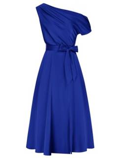GRACE KARIN Damen Elegant Cocktialkleid mit Schleife Elegant Schräger Ausschnitt Abendkleid Königsblau S von GRACE KARIN