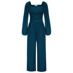 GRACE KARIN Damen Elegant Lange Ärmel Quadratischer Ausschnitt Overall Hochzeit Lang Jumpsuit Denim Blue M von GRACE KARIN