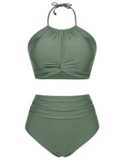 GRACE KARIN Damen Eleganter Neckholder Swimsuit Sommerliches Rückenfreies Badeanzug Set Armeegrün M von GRACE KARIN