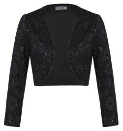 GRACE KARIN Damen Funkelnder Pailletten Bolero Disco Langarm Elegantes Beschnittenes Shrug Schwarz S von GRACE KARIN