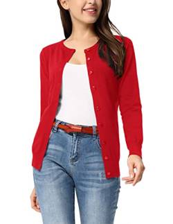 GRACE KARIN Damen Klassisch Langarm Strickcardigan Pullover Casual Open Front Button Down Solid Cardigan Tops S-3XL - Rot - 3X-Groß von GRACE KARIN