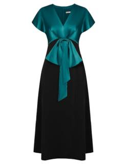 GRACE KARIN Damen Kurzarm A-Linie Maxikleid Sommer V-Ausschntit Freizeitkleid Elegant Hoch Taille Abendkleid Blaugrün 2XL von GRACE KARIN