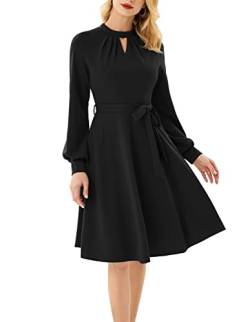 GRACE KARIN Damen Langarm Knielang Cocktailkleid Abgefackelt Plissee Kleid Schwarz XL von GRACE KARIN