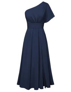 GRACE KARIN Damen Leicht Sommerkleid Elegant Chiffon Maxikleid Schräger Ausschnitt Abendkleid für Hochzeit Navy Blau M von GRACE KARIN