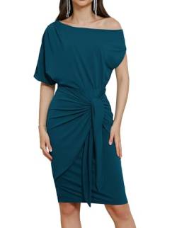 GRACE KARIN Damen One Shoulder Bodycon Kleid Elegant Cocktailkleid Gerüschtes Wickelkleid Business Party Kleid Schulterfrei Sommerkleid Midi Dress M Dunkelblau CL2909S24-05 von GRACE KARIN