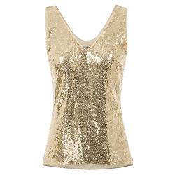 GRACE KARIN Damen Pailletten Tank Top Pailletten verziert Sparkle Trägershirt-Weste Tops Party Bluse L Golden CL011080-3 von GRACE KARIN