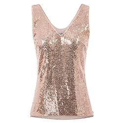 GRACE KARIN Damen Pailletten Tank Top Pailletten verziert Sparkle Trägershirt-Weste Tops Party Bluse L Rose Gold CL011080-2 von GRACE KARIN