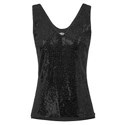 GRACE KARIN Damen Pailletten Tops Sparkling Tank Top Sparkle Shimmer Bluse Ärmellos V-Ausschnitt Weste XL Schwarz Cl011080-4 von GRACE KARIN