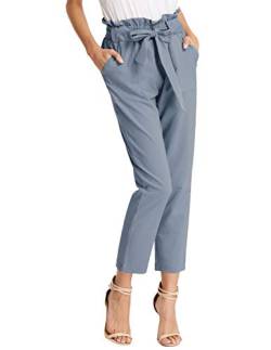 GRACE KARIN Damen Papiertasche Taille Hose Slim Fit Casual Büro Bleistift Hose, Blau Grau, S von GRACE KARIN