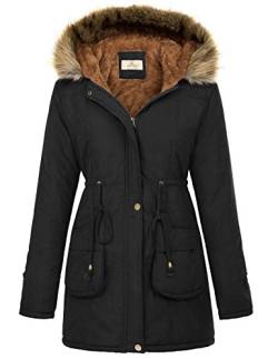 GRACE KARIN Damen Parka mit Kapuze, warm, dick, mit Fleece gefüttert, schwarz, Large von GRACE KARIN