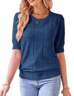 GRACE KARIN Damen Pullover Kurzarm Vintage Strickpullover rund Ausschnitt zuhause sweateshirt Pullover CL692-10 M von GRACE KARIN