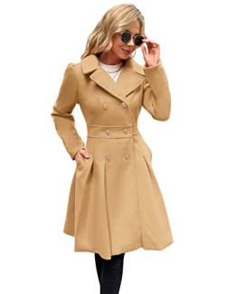 GRACE KARIN Damen Revers Wintermantel Wintercoat Khaki Langarm Mantel Warm Jacke einfarbig Mantel casual style Outwear 2XL CL0977A21-04 von GRACE KARIN