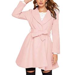 GRACE KARIN Damen Rosa Outwear Mantel mit Gürtel Langarm Wintercoat Revers Wintermantel Warm Jacke Mantel casual style L CLX005A20-05 von GRACE KARIN