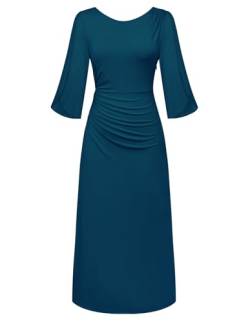 GRACE KARIN Damen Sommer Brautjungfernkleid Mit Rundhalsausschnitt Cocktail Dehnbar In Pfauenblau Größe M von GRACE KARIN