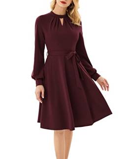 GRACE KARIN Damen Stehkragen Retro Kleider Hohe Taille Knielang Abendkleid Kleid Rot 2XL von GRACE KARIN