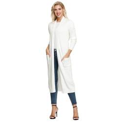 GRACE KARIN Damen Strickjacke Casual Offene Langarm Maxi Lang Knitwear Cardigan Sweater Pullover Ivory L CLE02380-6 von GRACE KARIN