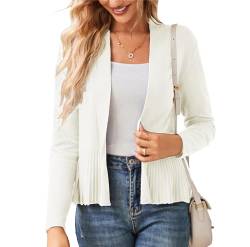 GRACE KARIN Damen Tops Open Front Slim Fitted Casual Candigan Herbst Langarm Warm Weich Strickjacke Elegant Rüschensaum Dehnbar von GRACE KARIN