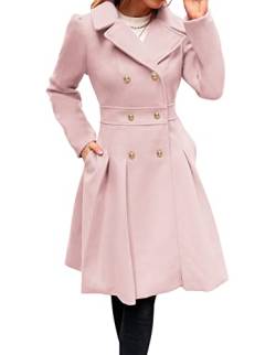 GRACE KARIN Damen Wintercoat Mantel Langarm Revers Doppelknopf Wintermantel Warm Jacke einfarbig Mantel casual style Outwear Hellrosa 2XL CL0977A21-05 von GRACE KARIN
