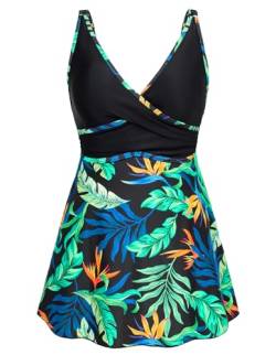 GRACE KARIN Damen Zweiteiler Badeanzug Tankini Set mit Badeshorts Beachwear Badekleid Badeanzugkleid Baderock S Schwarz-Grüne Blume CL2697S24-04 von GRACE KARIN