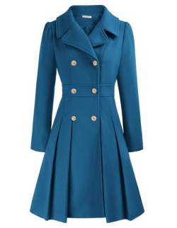 GRACE KARIN Damen einfarbig casual style Mantel Langarm Wintercoat Doppelknopf Revers Wintermantel Warm Jacke Mantel Outwear Cerulean S CL0977A21-19 von GRACE KARIN