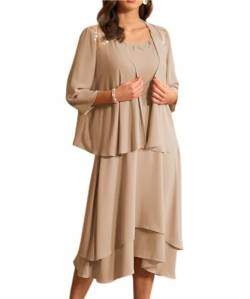 GRACE KARIN Frauen Frühling Sommer Herbst Winter Ärmelloses Kleid Elegant Leichtes Fließendes Urlaubskleid Chiffon Strandkleid Champagner 48 von GRACE KARIN