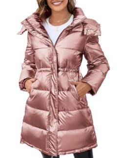 GRACE KARIN Lange Puffer-Mantel-Frauen-glänzende Plus-Size-Puffer-Jacke mit abnehmbarer Kapuze, Roségold, XX-Large von GRACE KARIN