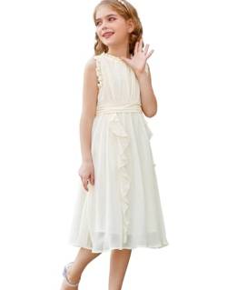 GRACE KARIN Mädchen Kleid 152 Kinder Sommerkleid Chiffon 158 Festliches Casual Einschulung Hochzeit Kleider Weiß von GRACE KARIN