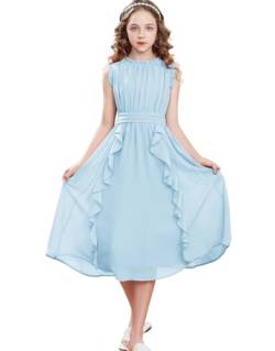 GRACE KARIN Mädchen Kleid 158 Kinder Sommerkleid Chiffon 164 Festliches Casual Einschulung Hochzeit Kleider Blau von GRACE KARIN