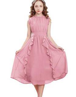 GRACE KARIN Mädchen Kleid Festliches 122 Kinder Sommerkleid Chiffon 128 Casual Einschulung Hochzeit Kleider Rosa von GRACE KARIN