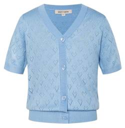 GRACE KARIN Mädchen Sommer Lässig Kurzarm Oberteil V-Ausschnitt Knopfleiste Strickjacke Leicht Cardigan Hellblau 10 Jahre von GRACE KARIN