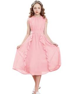 GRACE KARIN Mädchen Sommerkleid 146 Kinder Einschulung Kleid Chiffon 152 Festliches Casual Hochzeit Kleider Rosa von GRACE KARIN